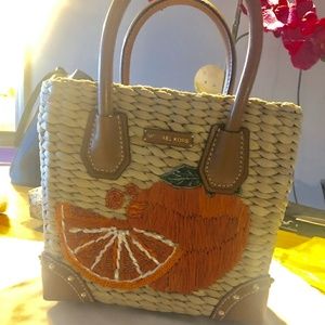 Authentic Mk Malibu Tangerine Crossbody Straw Bag 